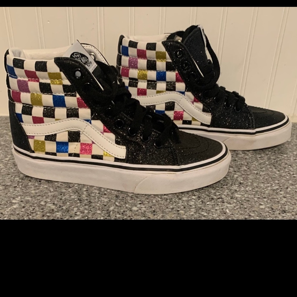 Vans Sneakers - Glittery Black and Multicolor Checkerboard - Size 5